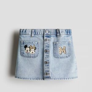 H&M Light Blue Denim Skirt with Cartoon and Leopard Patch